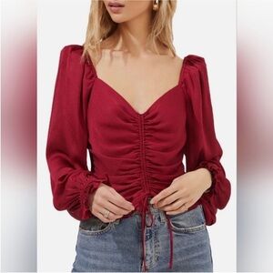 ASTR The Label Red Love Song Ruched Puff Sleeve Blouse